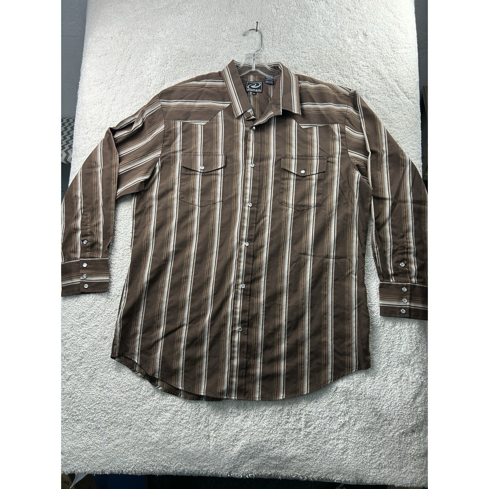 Roper Sport Gray 2XL Brown Stripe VTG Button-Up Western Rodeo Work Shirt Top